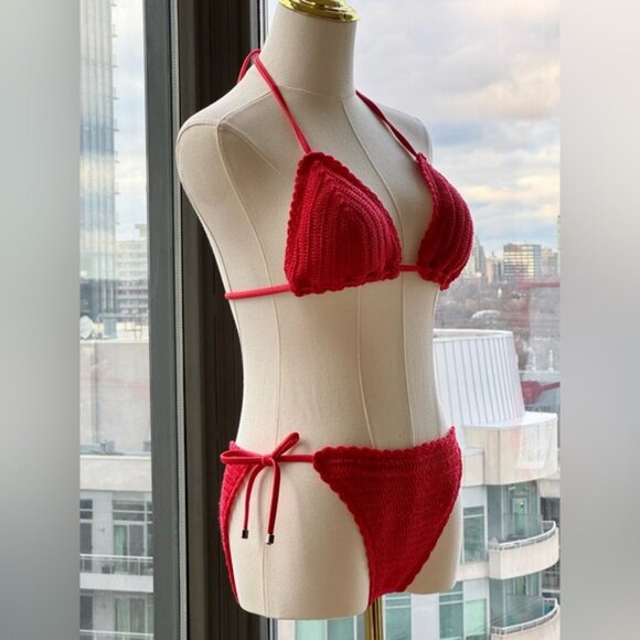 🆕 CHELSEA & VIOLET 🧿 NWT Solid Crochet Triangle Hipster Bikini Set - Sz S - Picture 5 of 15